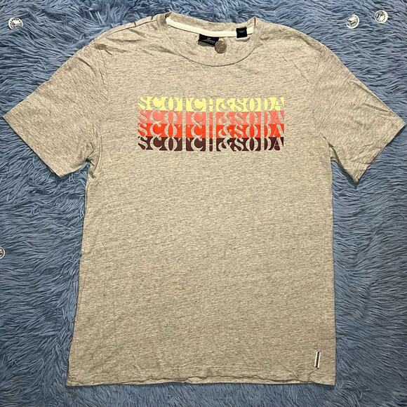 Scotch & Soda Amsterdam Spell Out Graphic Shirt Size Medium Mens Gray Multicolor - Picture 1 of 10